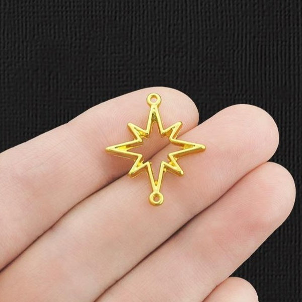 2 Star Connector Gold Tone Charms - GC965