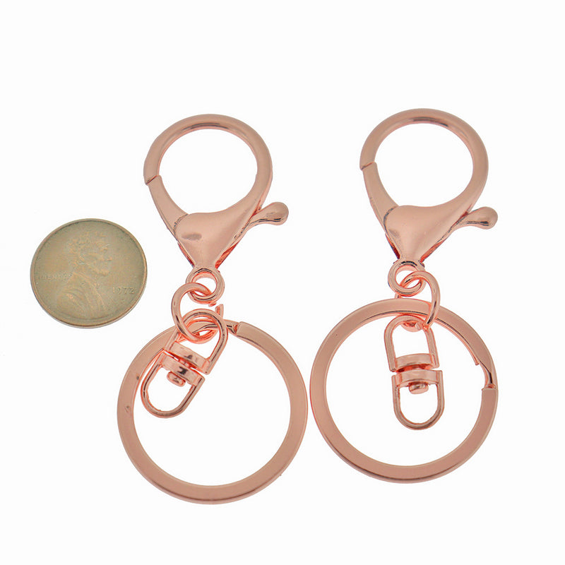 Rose Gold Tone Key Rings With Swivel Connectors - 68mm x 30mm - 4 Pieces - Z1418