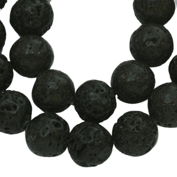 Round Natural Lava Beads 8mm - Black - 1 Strand 50 Beads - BD534