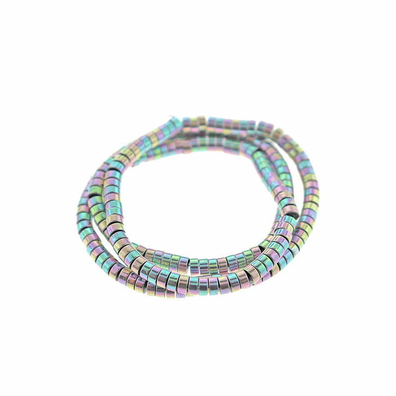 Heishi Hematite Beads 4mm x 2mm - Rainbow Electroplated Silver - 1 Strand 190 Beads - BD2445