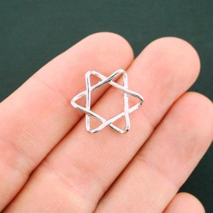 6 Star of David Silver Tone Charms 2 Sided - SC6170