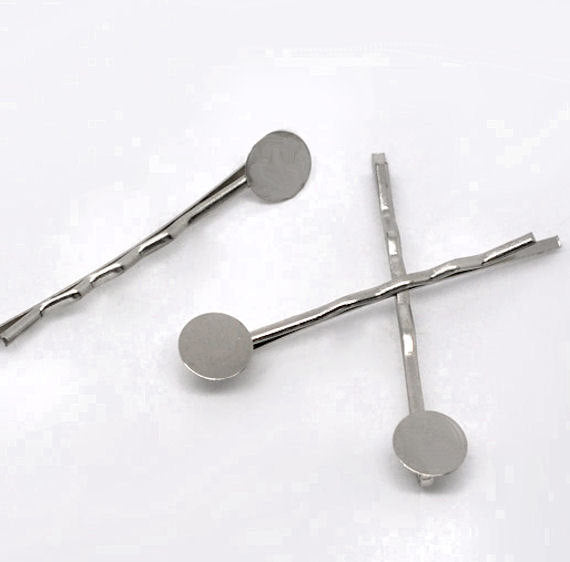 Silver Tone Hair Pins - 44mm with 8mm Glue Pad - 50 Pieces - Z010