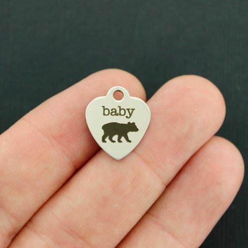 Baby Bear Stainless Steel Small Heart Charms - BFS012-3471