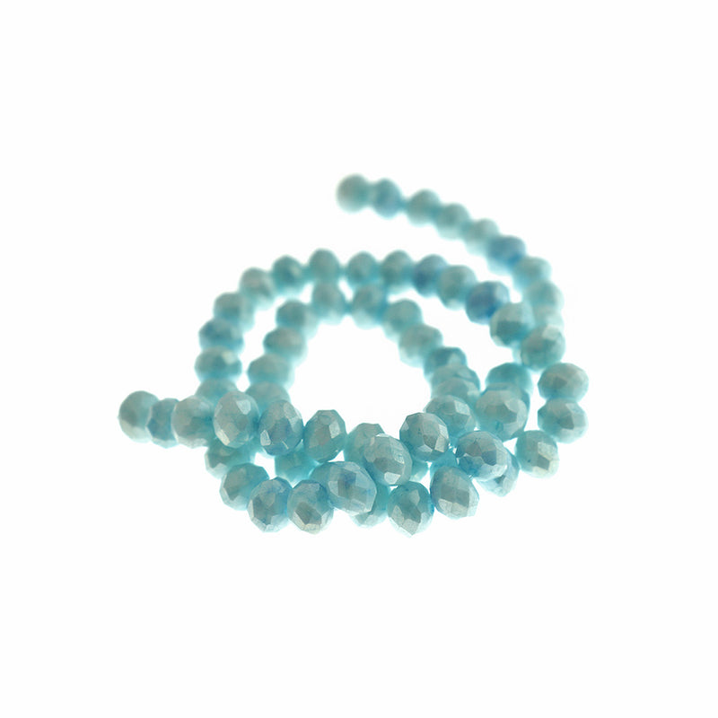 Faceted Glass Beads 8mm x 6mm - Sky Blue - 1 Strand 64 Beads - BD1456