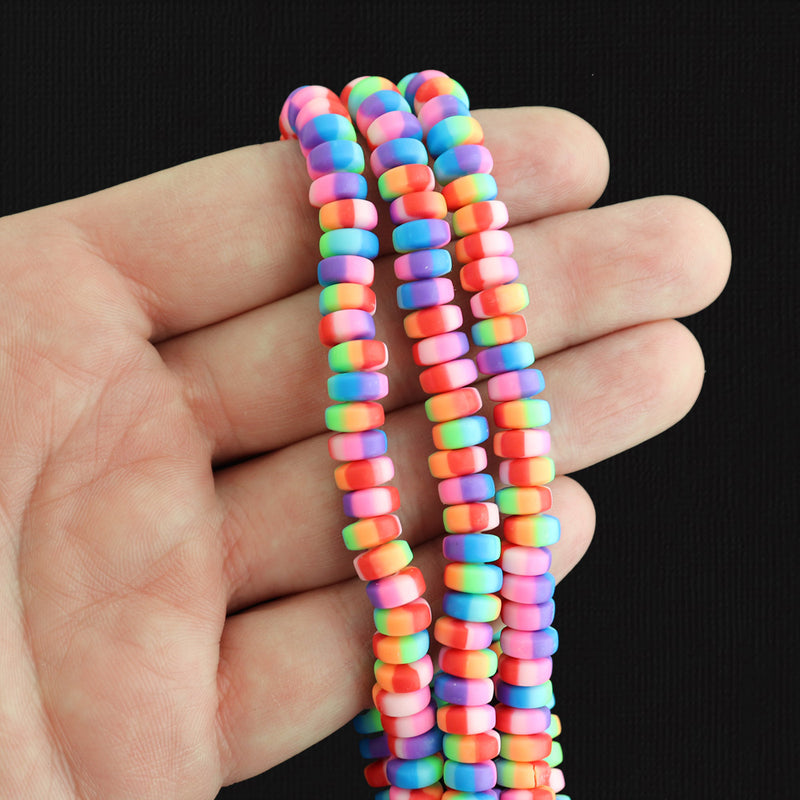 Abacus Polymer Clay Beads 4mm x 7mm - Rainbow Stripe - 1 Strand 110 Beads - BD1082
