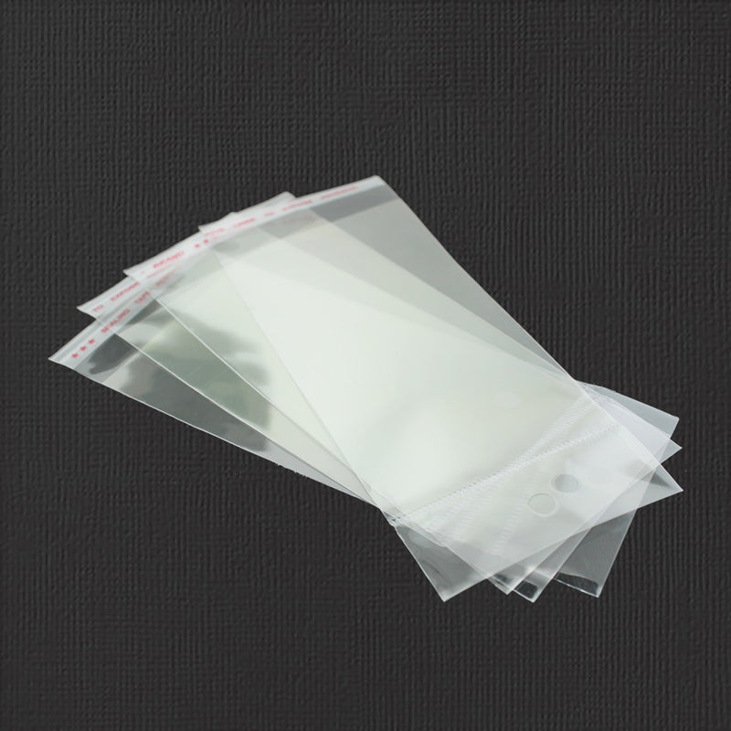 200 Cellophane Bags 150mm x 60mm Self Adhesive Seal - With Hole - TL023