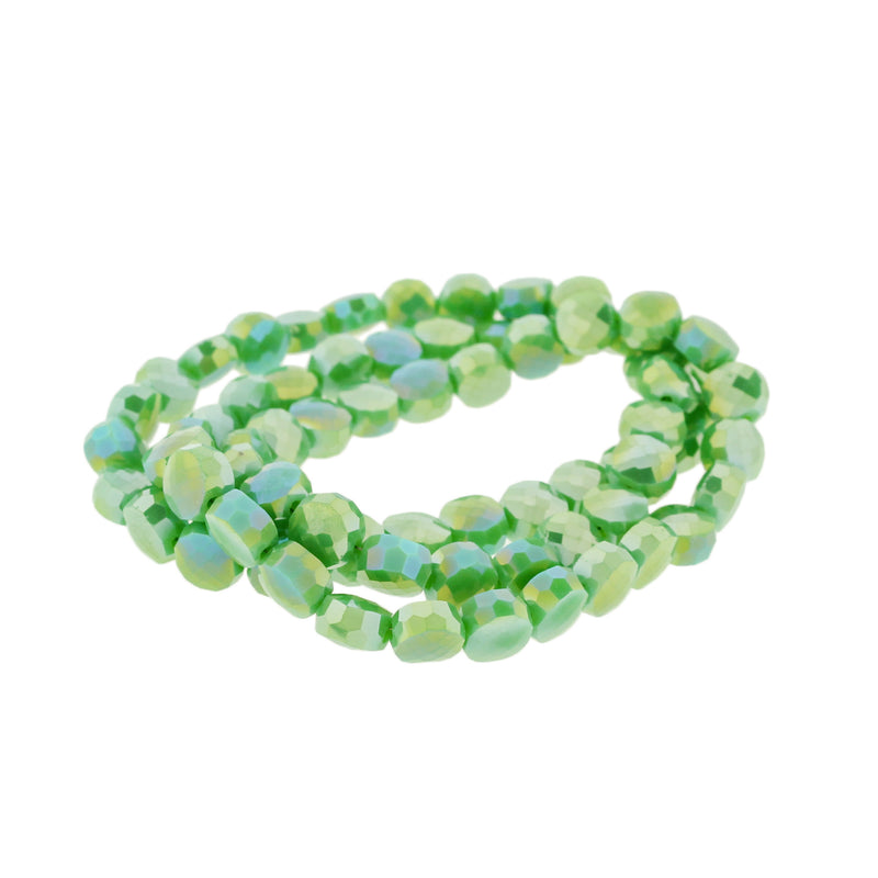 Faceted Flat Round Glass Beads 8mm x 5mm - Electroplated Green - 1 Strand 72 Beads - BD1490