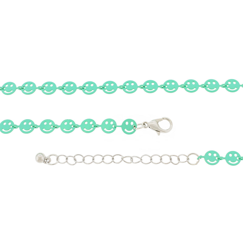 Enamel Smile Bracelet 7" Plus Extender - 1mm - Mint Green - 5 Bracelets - N397