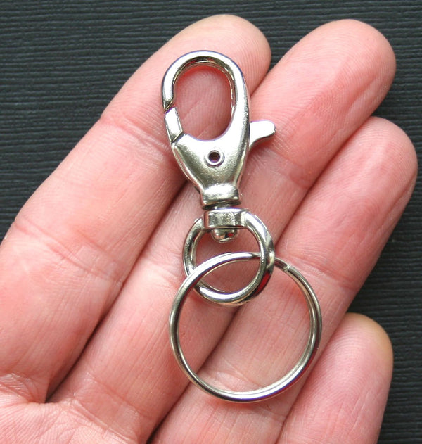 Silver Tone Key Rings with Swivel Lobster Clasp - 40mm - 5 Pieces - FD103