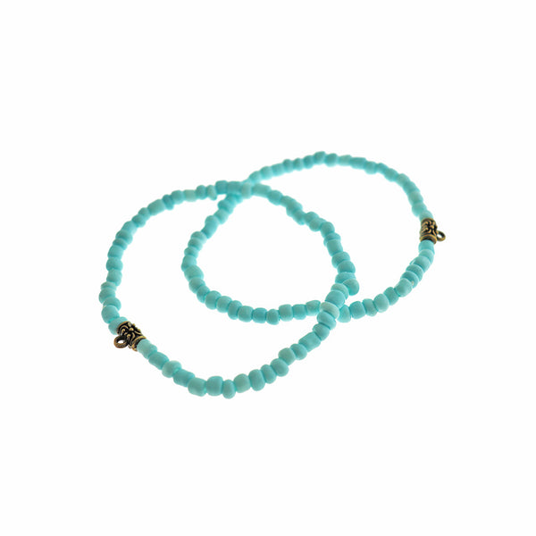 Seed Acrylic Bead Bracelets 65mm - Blue with Antique Bronze Tone Bail - 5 Bracelets - BB268
