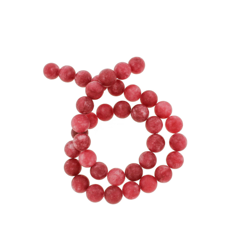 Perles rondes en jade naturel 10 mm - Rouge rubis givré - 1 rang 38 perles - BD349