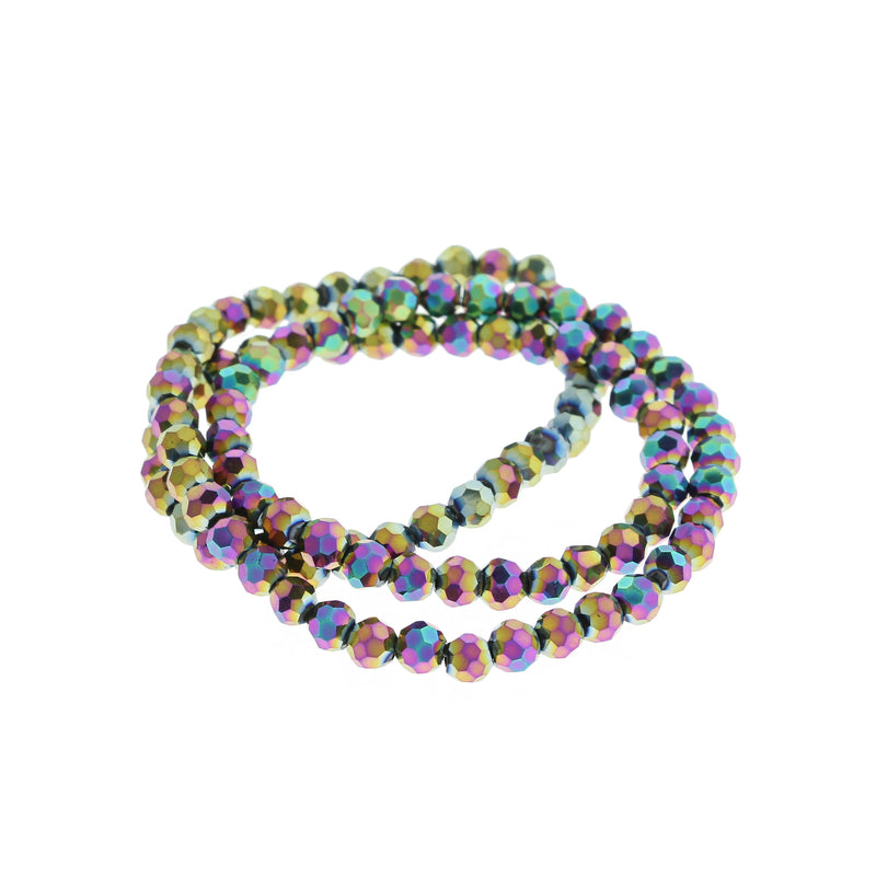 Perles de Verre à Facettes 4mm - Arc-en-Ciel Galvanisé - 1 Rang 100 Perles - BD2420