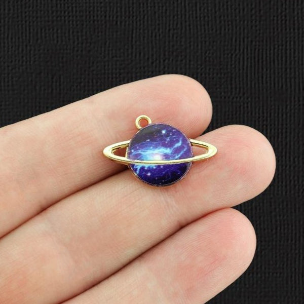 4 Galaxy Planet Gold Tone Enamel Charms - E415