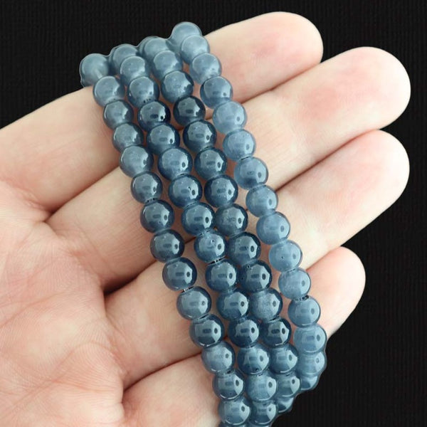 Round Imitation Jade Beads 6mm - Midnight Blue - 1 Strand 67 Beads - BD2750