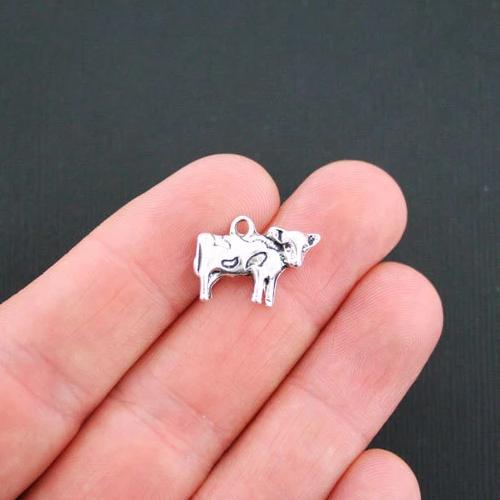BULK 20 Cow Antique Silver Tone Charms 2 Sided - SC2952