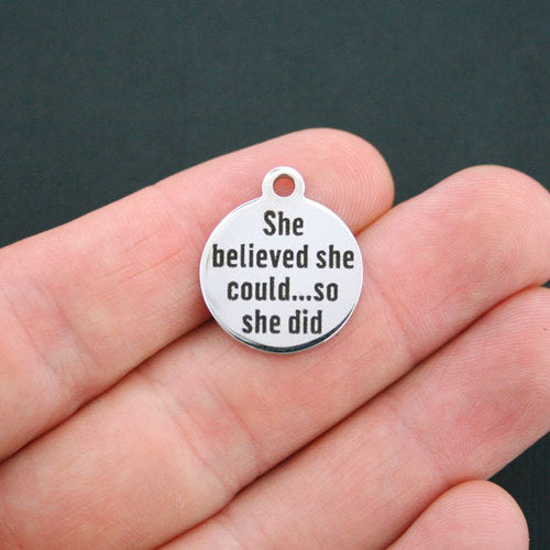 She believed Stainless Steel Charms - She could... so she did - BFS001-0354