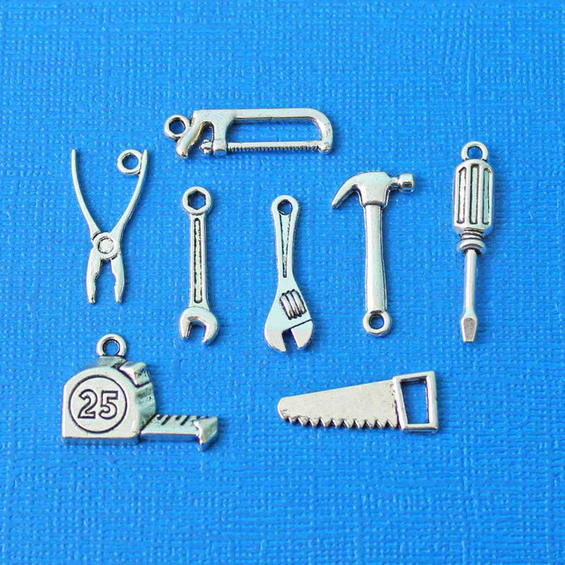 Tool Charm Collection Antique Silver Tone 8 Different Charms - COL041