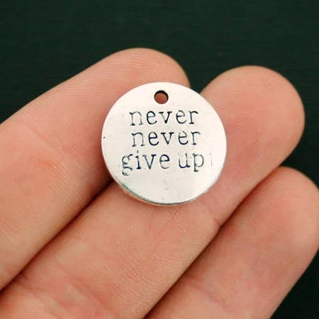 4 Never Give Up Antique Silver Tone Charms - SC343