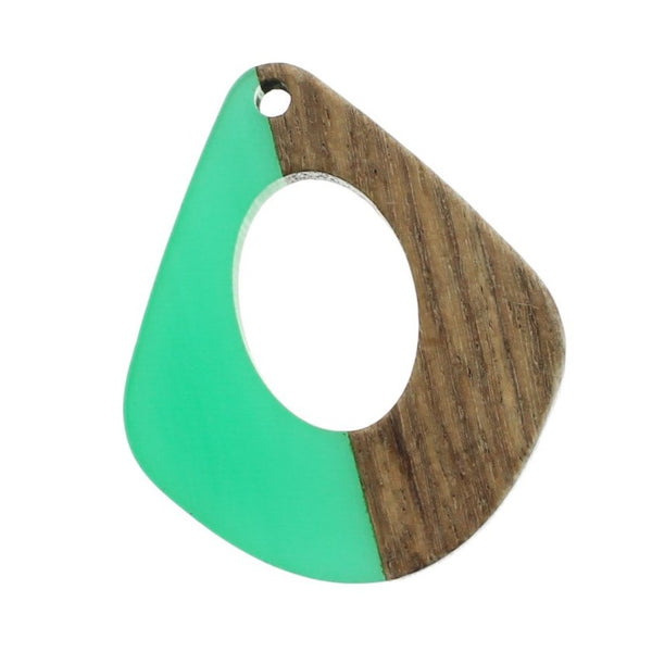 SALE Drop Natural Wood and Green Resin Charms 32mm - WP364