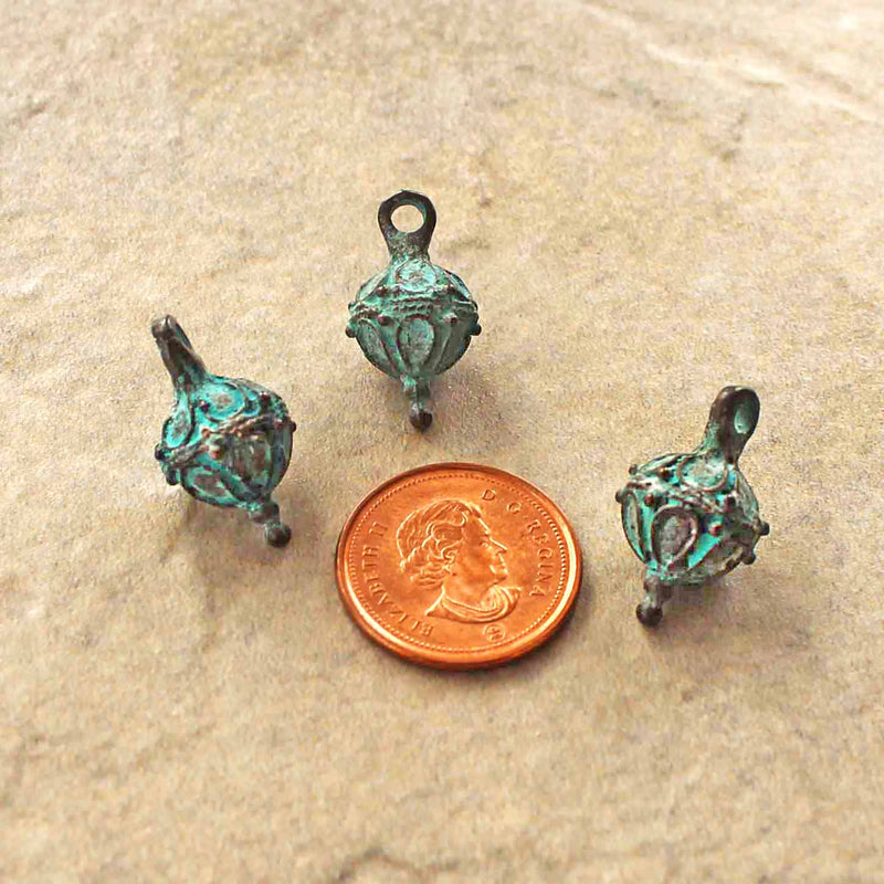 Decorative Ball Antique Copper Tone Mykonos Charms with Green Patina 3D - BC1556