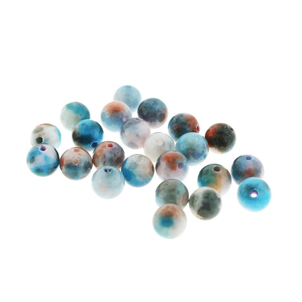 Perles de pierres précieuses de jade rondes 8mm - ton de terre bleu et brun - 20 perles - BD255