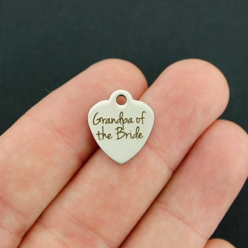 Grandpa of the Bride Stainless Steel Small Heart Charms - BFS012-3577