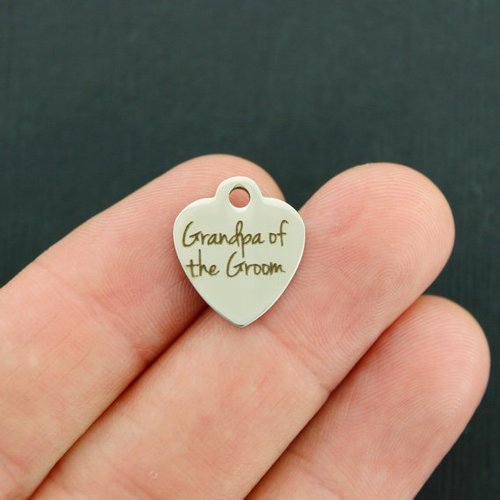 Grandpa of the Groom Stainless Steel Small Heart Charms - BFS012-3578