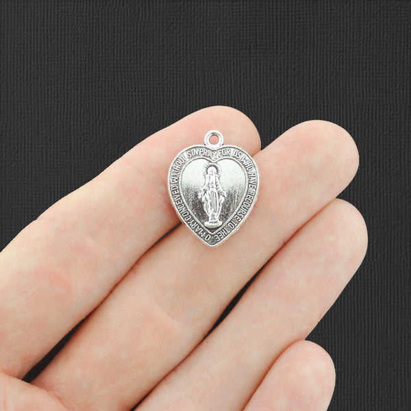 8 Religious Virgin Mary Heart Antique Silver Tone Charms - SC6958