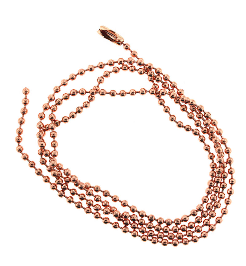 Rose Gold Stainless Steel Ball Chain Necklaces 28" - 2.5mm - 5 Necklaces - N570