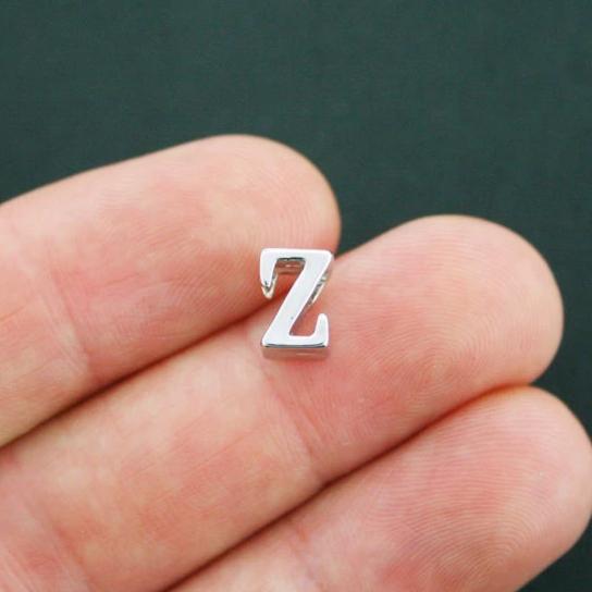 SALE Letter Z Spacer Beads 9mm x 4mm - Silver Tone - 4 Beads - SC5179