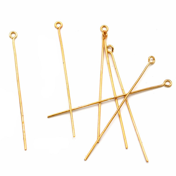 Gold Tone Eye Pins - 50mm - 50 Pieces - PIN112