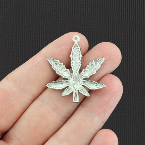 Marijuana Leaf Silver Tone Stainless Steel Charm - SSP04