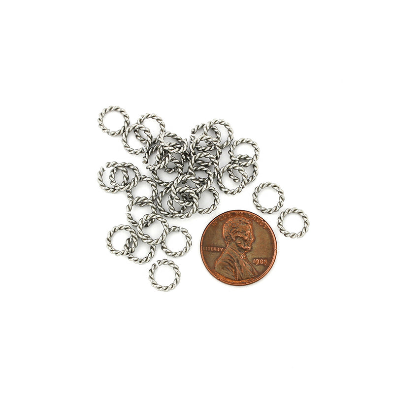 Anneaux de jonction en acier inoxydable 8 mm x 1,5 mm - Texture tressée de calibre 15 ouvert - 30 anneaux - J177