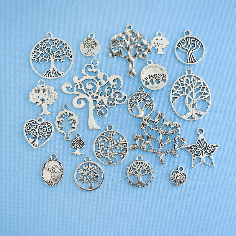 Deluxe Tree Charm Collection Antique Silver Tone 20 Charms - COL321