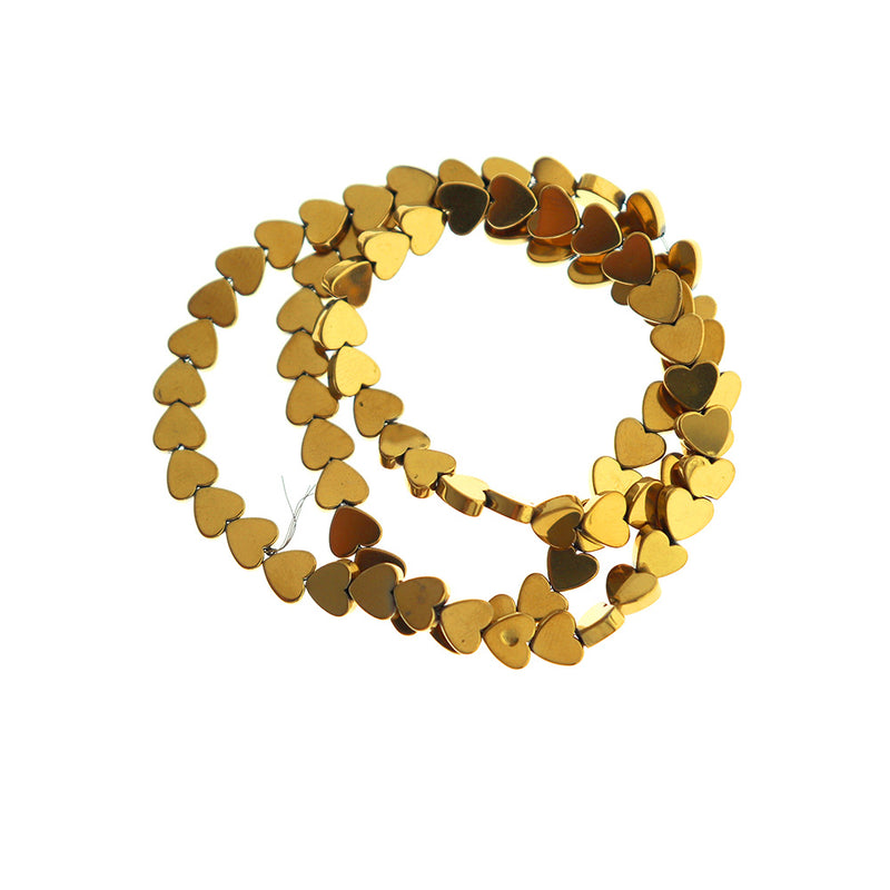 Heart Hematite Beads 6mm - Gold - 1 Strand 70 Beads - BD1667