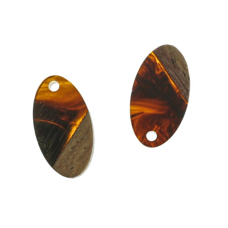 4 Oval Natural Wood and Brown Swirl Resin Charms 20mm - WP271
