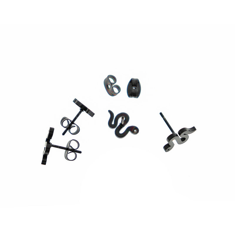 Gunmetal Black Stainless Steel Earrings - Snake Studs - 12mm x 8mm - 2 Pieces 1 Pair - ER280