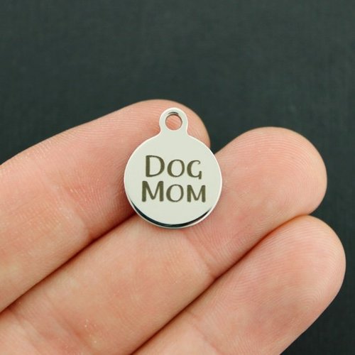 Dog Mom Stainless Steel Small Round Charms - BFS002-3603