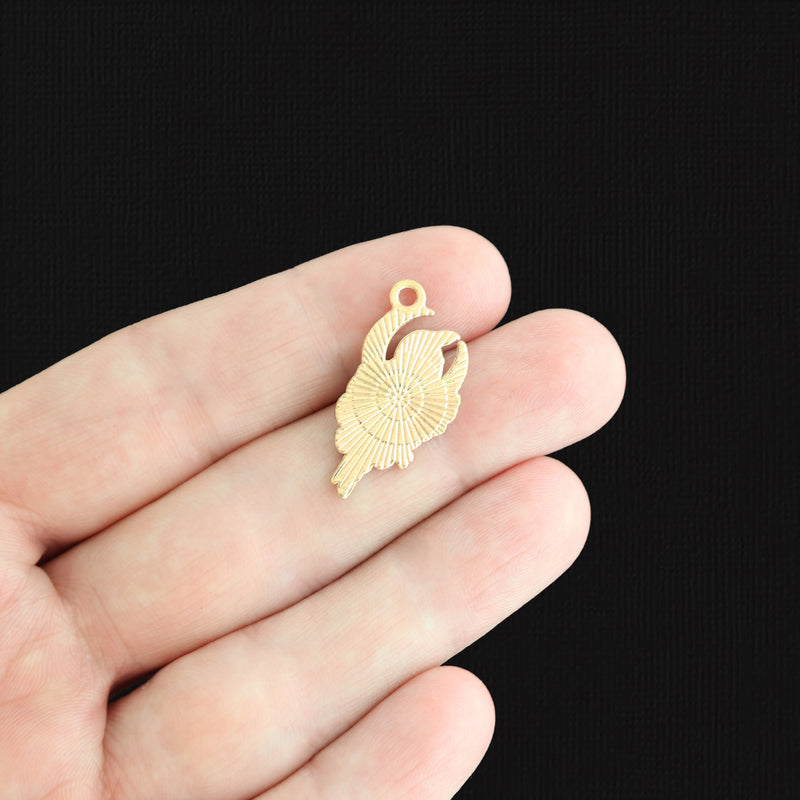 4 Black Bird Gold Tone Enamel Charms - E1579