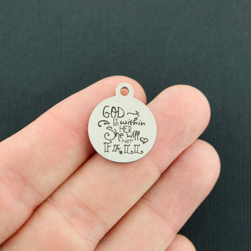 God Stainless Steel Charms - is within her, she will not fall - BFS001-3631