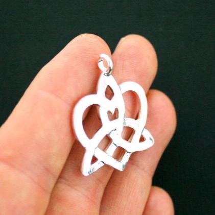4 Celtic Knot Heart Silver Tone Charms 2 Sided - SC5634