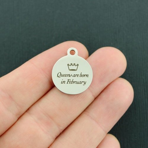 February Stainless Steel Charms - Queens are born in - BFS001-3640