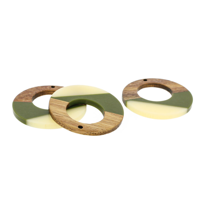 Ring Natural Wood and Resin Charm 38mm - Army Green and White - WP568