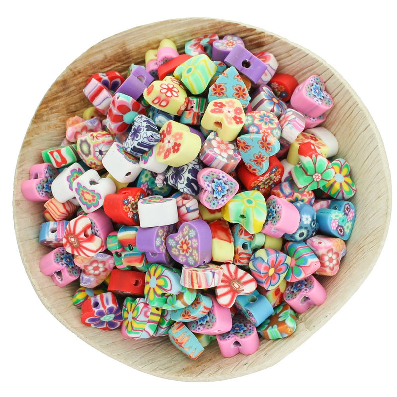 Assorted Heart Polymer Clay Beads 9mm x 8mm - 30 Beads - BD338