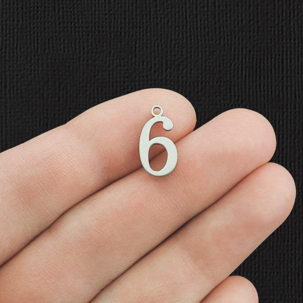 8 Number 6 Stainless Steel Charms - SSP288