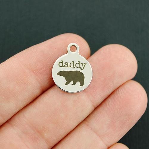 Daddy Bear Stainless Steel Small Round Charms - BFS002-3654