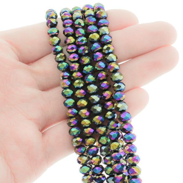 Faceted Glass Beads 6mm - Electroplated Rainbow - 1 Strand 92 Beads - BD569