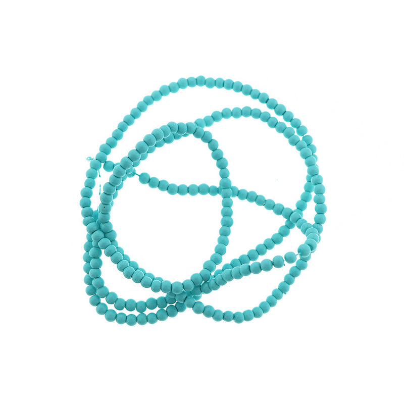 Round Glass Beads 4mm - Turquoise - 1 Strand 228 Beads - BD2270