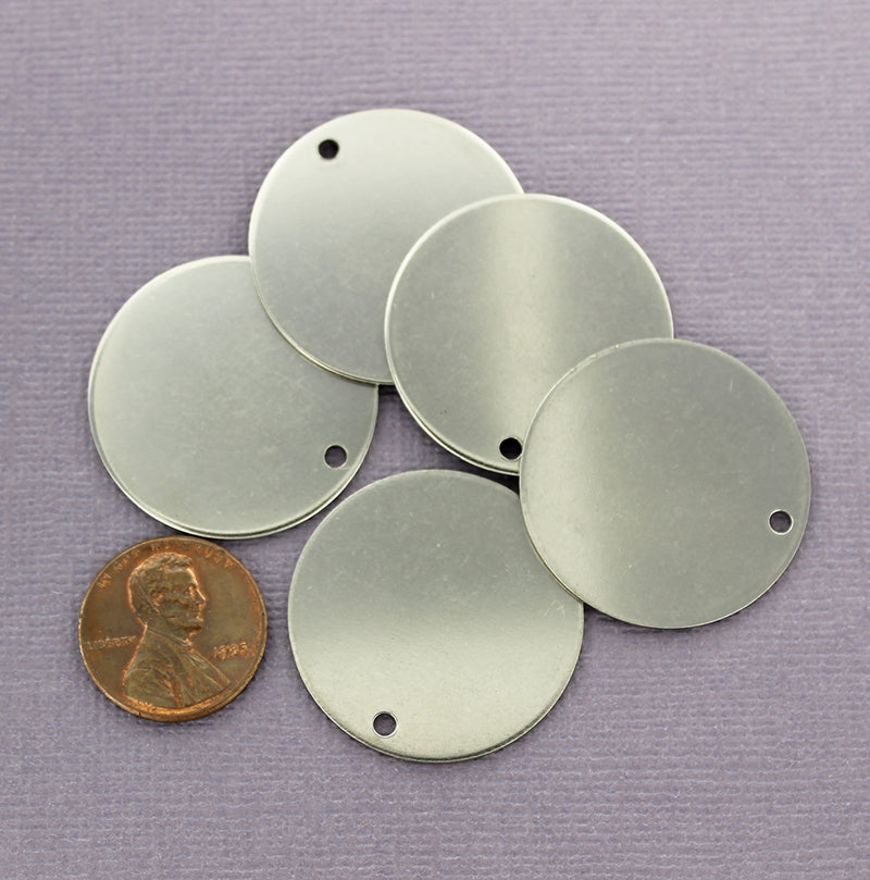 Ébauches d'estampage de cercle - Acier inoxydable brossé argenté - 30 mm - 1 étiquette - MT718