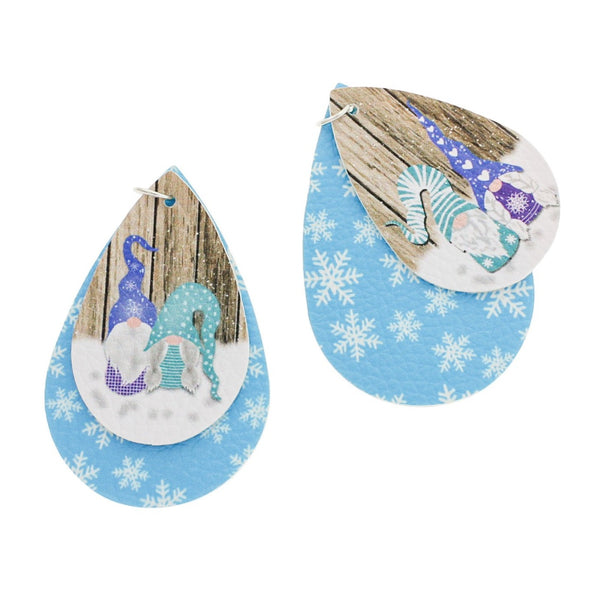 Imitation Leather Teardrop Pendants - Snowflake Gnome - 1 Pair 2 Pieces - LP161